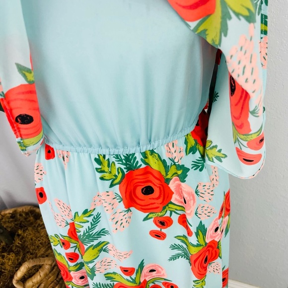 Paper Crown x Rifle Paper Floral Blue Double Tiers Chiffon Poppy Fields Dress - Picture 5 of 9